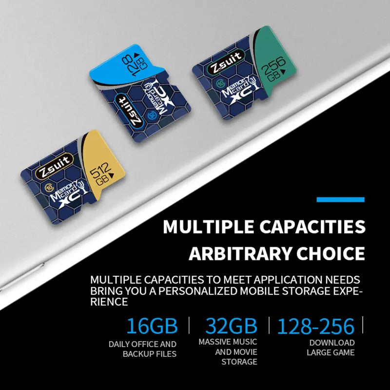 ZSUIT Memory Card 128GB Flash Micro TF Card 256GB 512GB Class 10 UHS-I High Speed Micro TF Cards Microsd For Drone Camcorder 4K Zpaxo