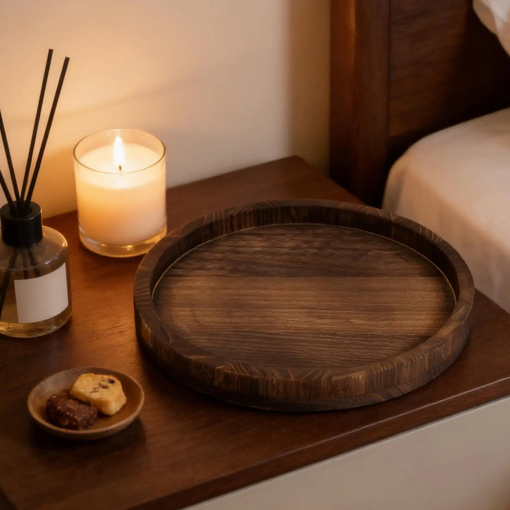 Table Wood Tray Rustic Wooden Display Stand Candle Plate Holder Soap