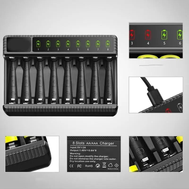 652F 8 Bay AA AAA Battery with LCD Display Independent Slot for NiMH NiCD Zpaxo