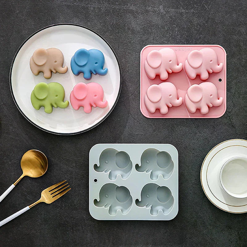 4-hole Baby Elephant Silicone Mold Cute Animal Fondant Candy Zpaxo