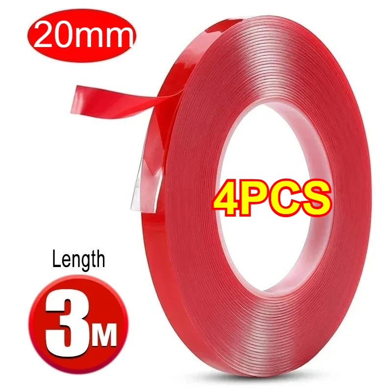 Car Strong Double Sided Adhesive Stickers Tape Nano Transparent Reusable Waterproof Auto Tape Clean Tools Car Protect Sticker Zpaxo 20mmx3M-4PCS