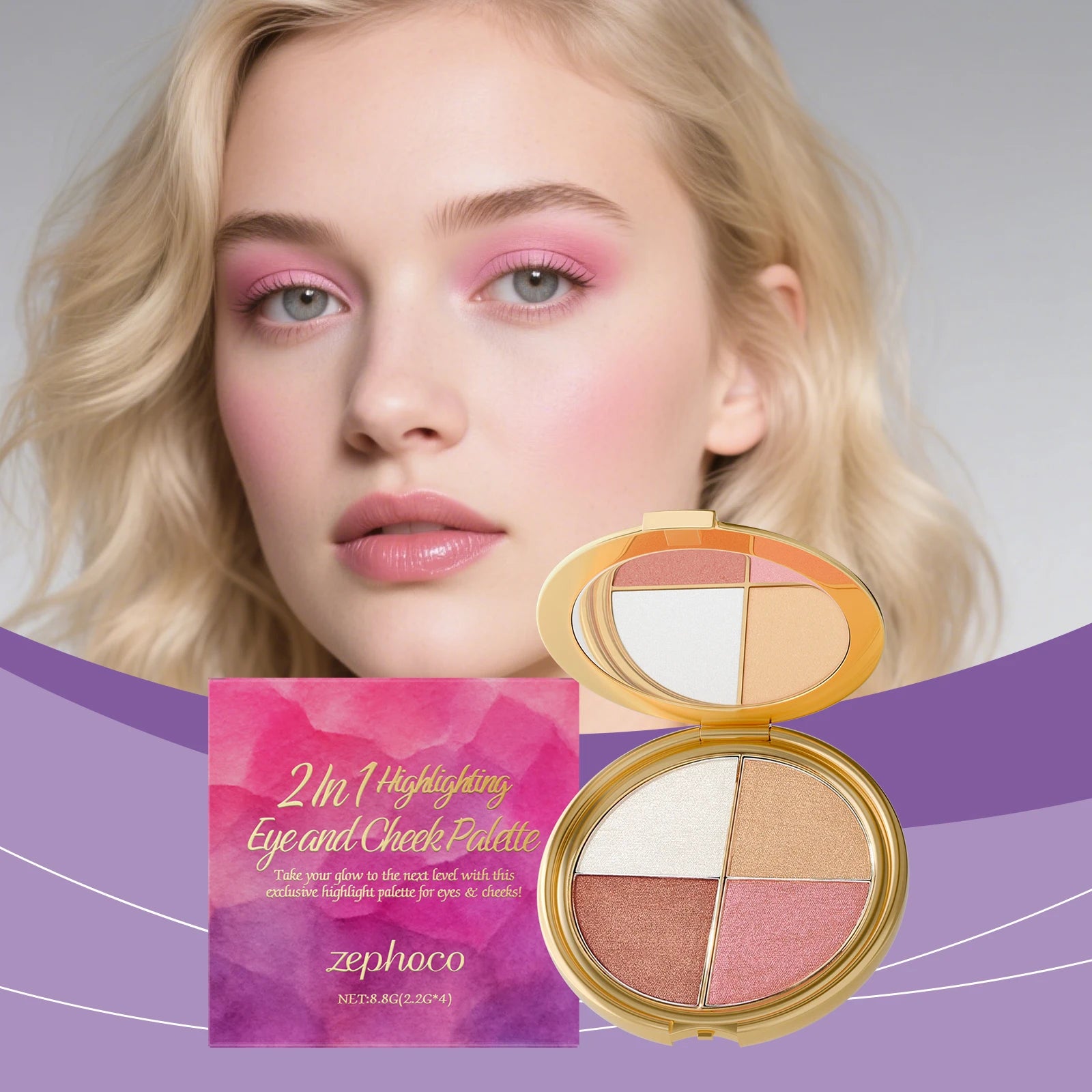 Eelhope 3-In-1 Highlighter Eyeshadow & Blush Face Palette Face Makeup Palette Zpaxo