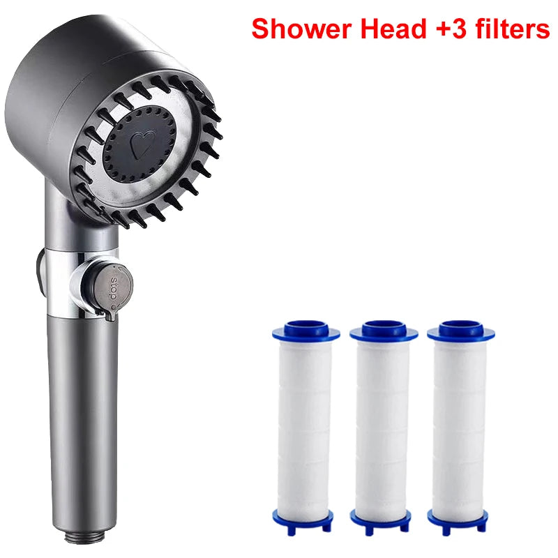 4 Modes Showerhead Pressure Shower Head Water Filtration Massage Zpaxo Grey and 3 Filters