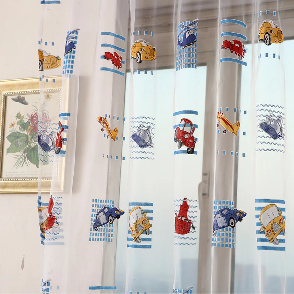 Kids Car Pattern Tulle Sheer Drape Decorative Articles Voile Panel Zpaxo