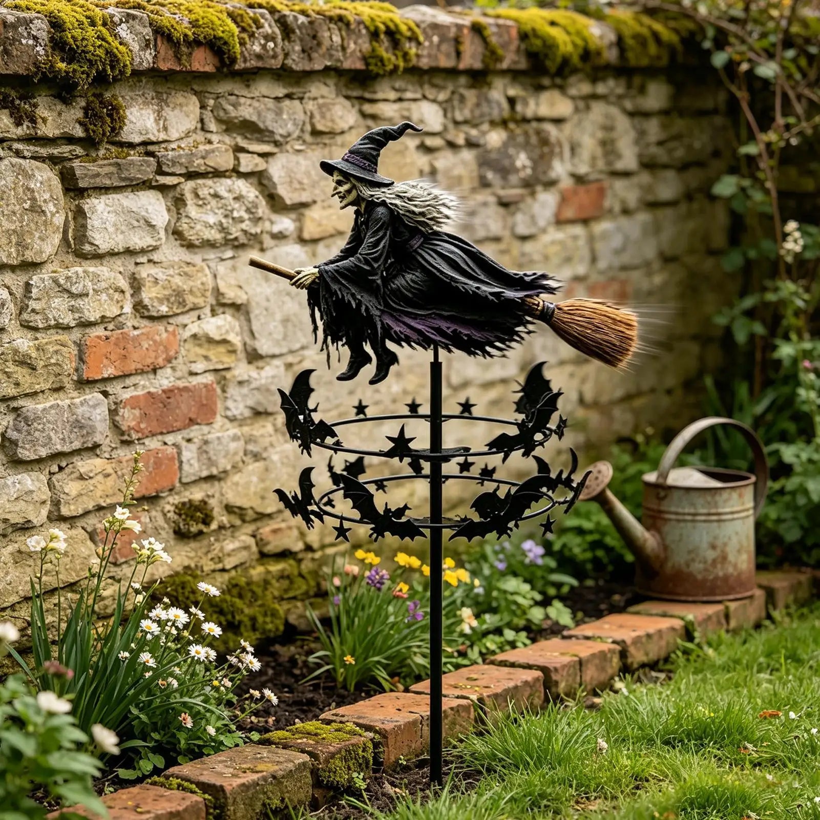 Witch Garden Wind Spinner Bats Design Decorative Pinwheels Yard