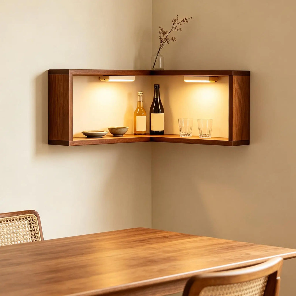 Corner Shelf L Shaped Rustic Storage Organizer LED Lights Floating