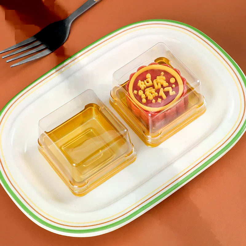 Dessert Egg-yolk-puff Boxtransparent Gold Square Plastic Mooncake Zpaxo