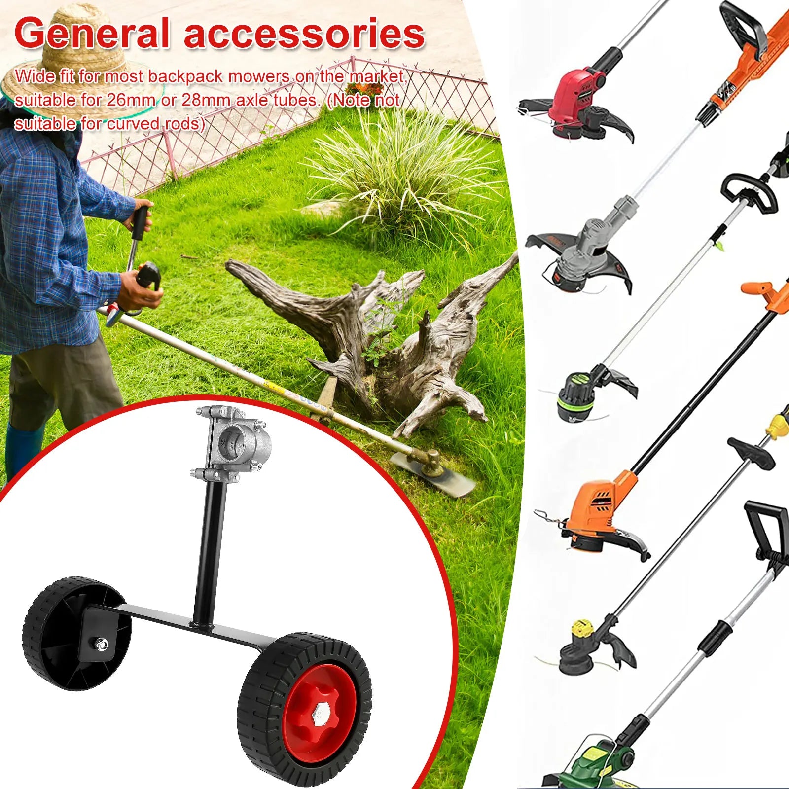 Support Wheels Auxiliary Wheels Adjustable 26mm-28mm String Trimmer Wheel Mower Attachment for Walk-Behind String Trimmers Weed Zpaxo