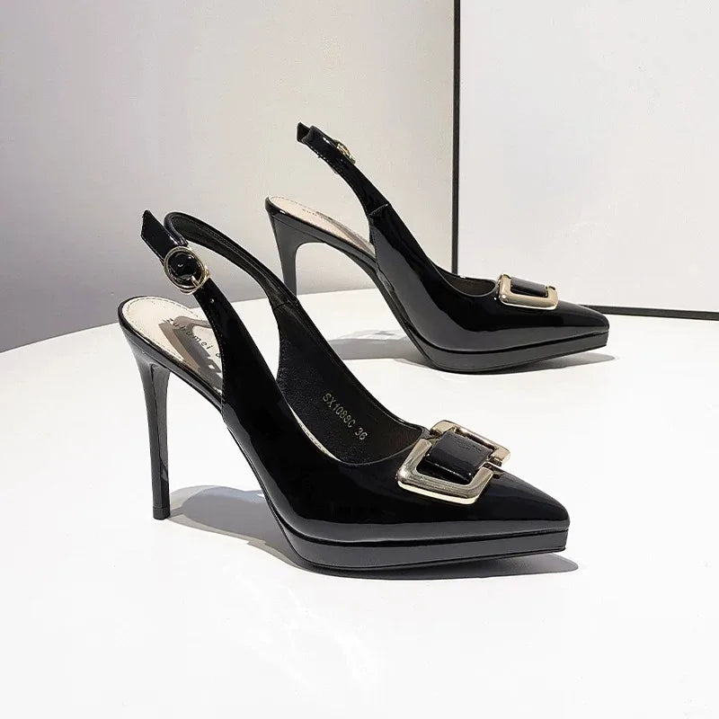 Summer Women's Pointed Closed Toe Comfortable Metal Buckle Zpaxo