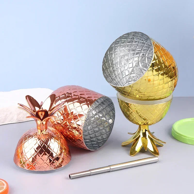 450ml Pineapple Cocktail Cup with Stainless Steel Straw Novelty Cocktail Cup Zpaxo