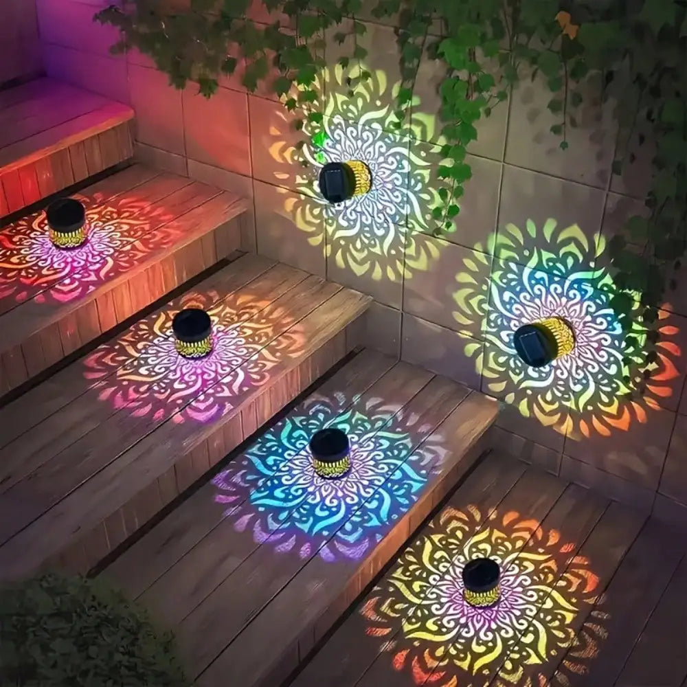 Solar-powered Colored Mandala Pattern Projection Lamp Wrought Iron Zpaxo