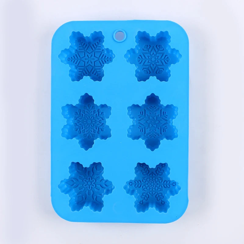 Christmas Snowflake Silicone Candle Mold 6-Cavity Handmade Soap Aromatherapy Ornament Crafts Gypsum Gift Resin Mold Home Decor Zpaxo Blue