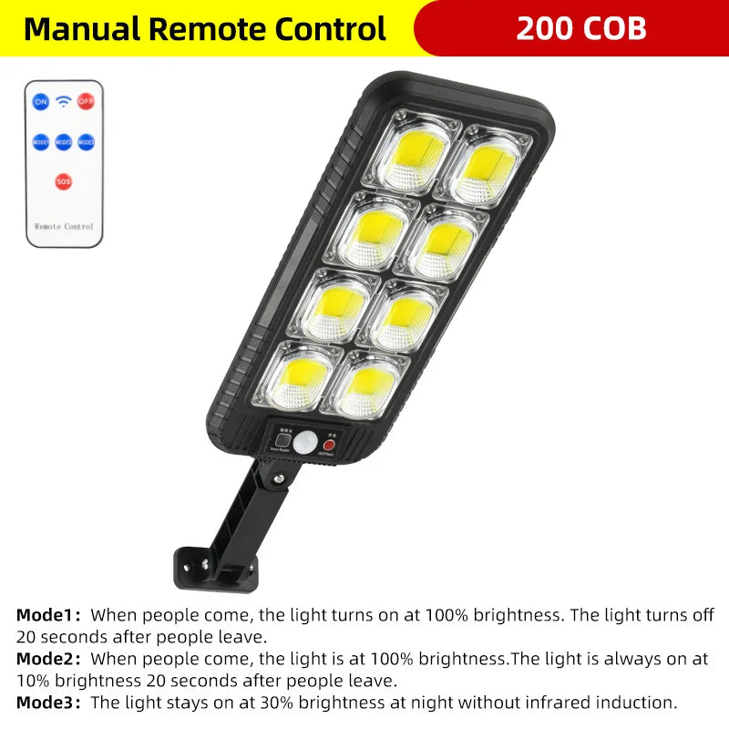 Solar Street Lamp IP65 Waterproof Outdoor Motion Sensor COB LED Zpaxo 200LED-White