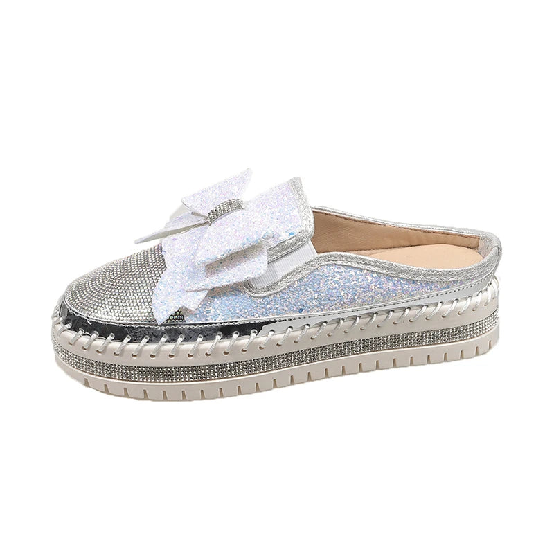 Women's Rhinestone Luxury Flats Slippers 2026 Fashion Slip-on Crystal Zpaxo Blue 38