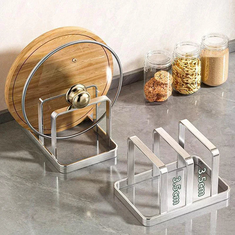Space-Saving Stainless Steel Pot Lid And Cutting Board Organizer Combo - Heavy-Duty Countertop Rack, Kitchen Organizer Zpaxo