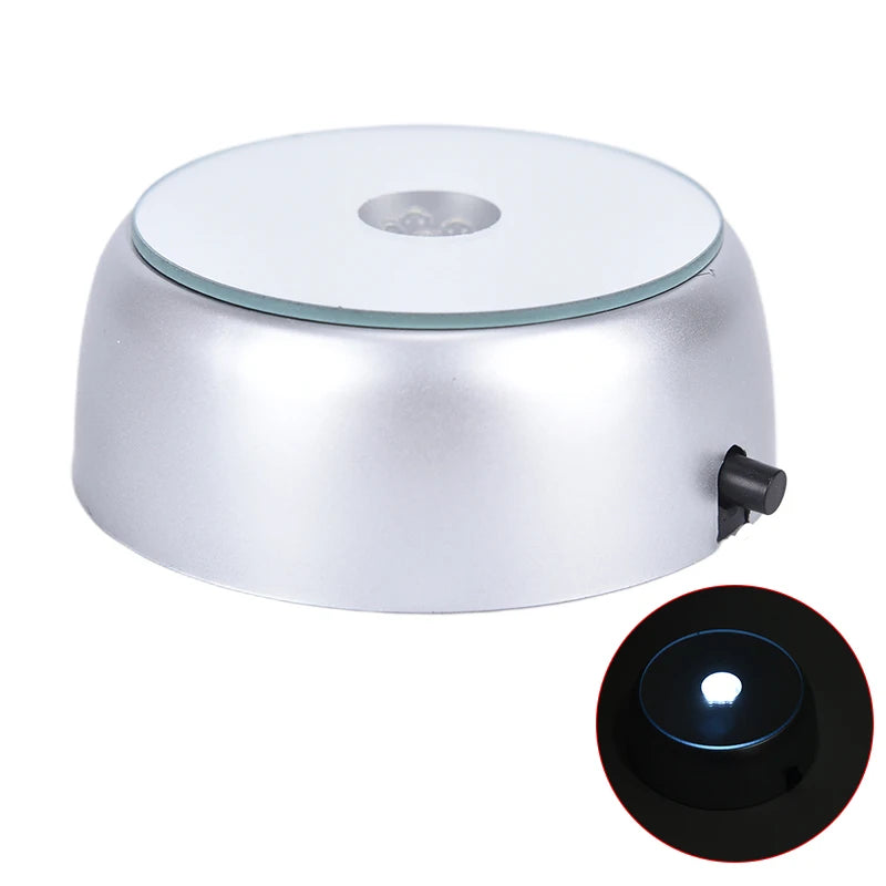 4 LEDs Luminous Base Light Crystal Glass Display Colorful Round Stand