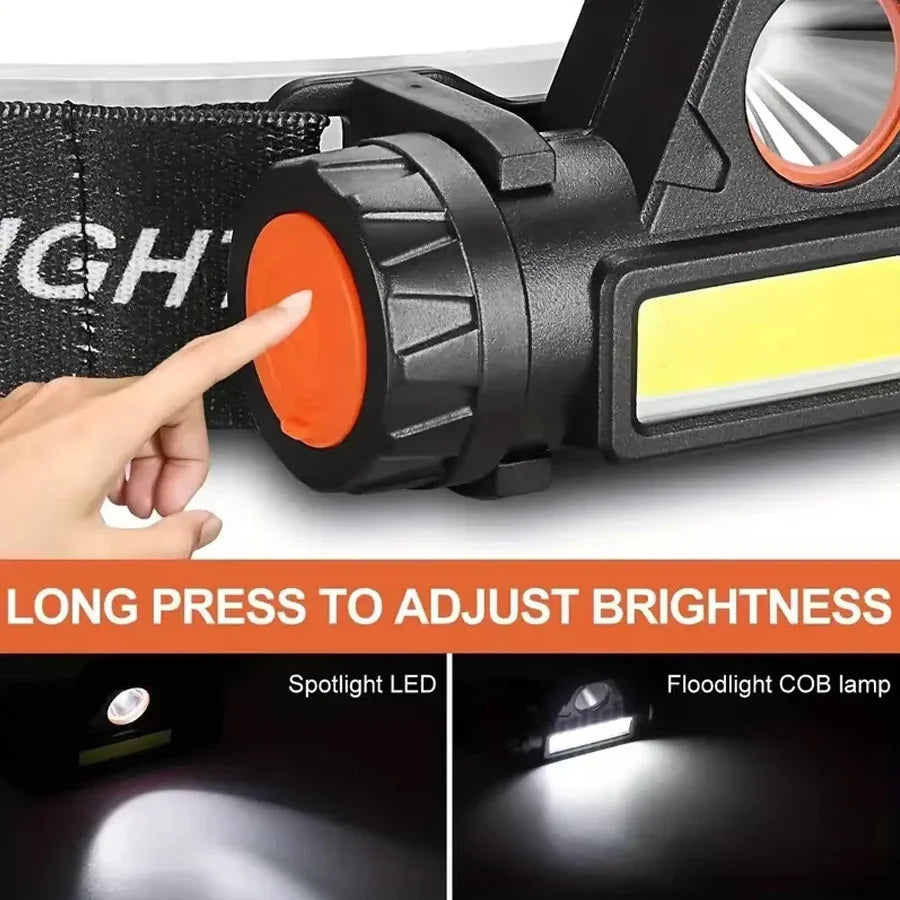 USB Rechargeable LED Headlamp – XPE COB, Magnetic & Waterproof
