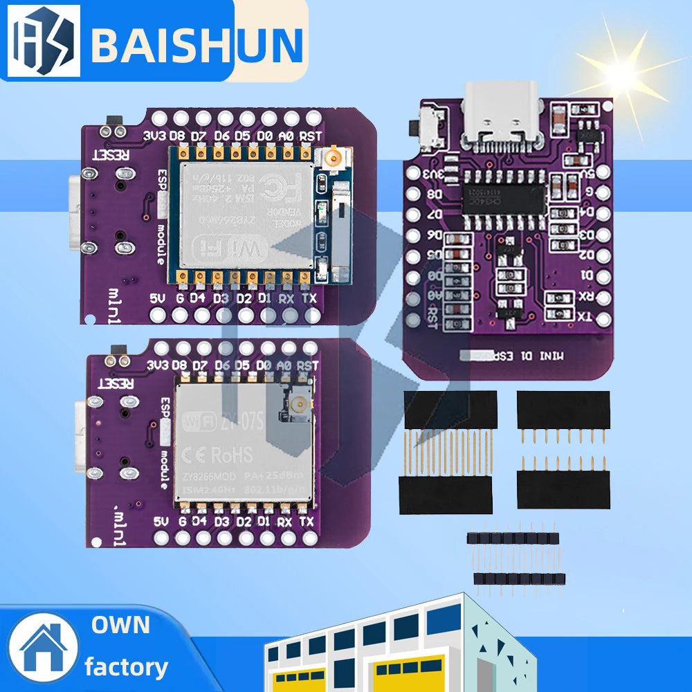 ESP8266 D1 Mini Type-C Development Board - ESP-07/07S CH340G USB, NodeMCU Lua IoT, 3.3V with Pins for WiFi Projects Zpaxo