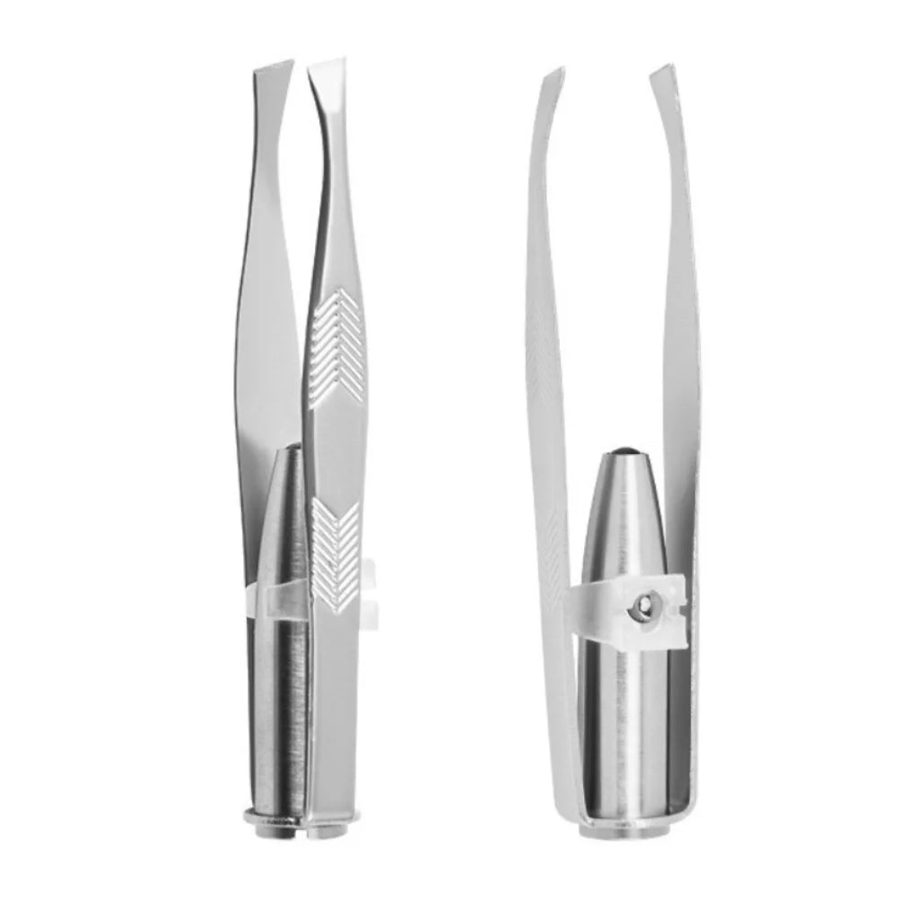 Stainless Steel LED Eyebrow Tweezers Oblique Tip Light Trimming Clip Zpaxo