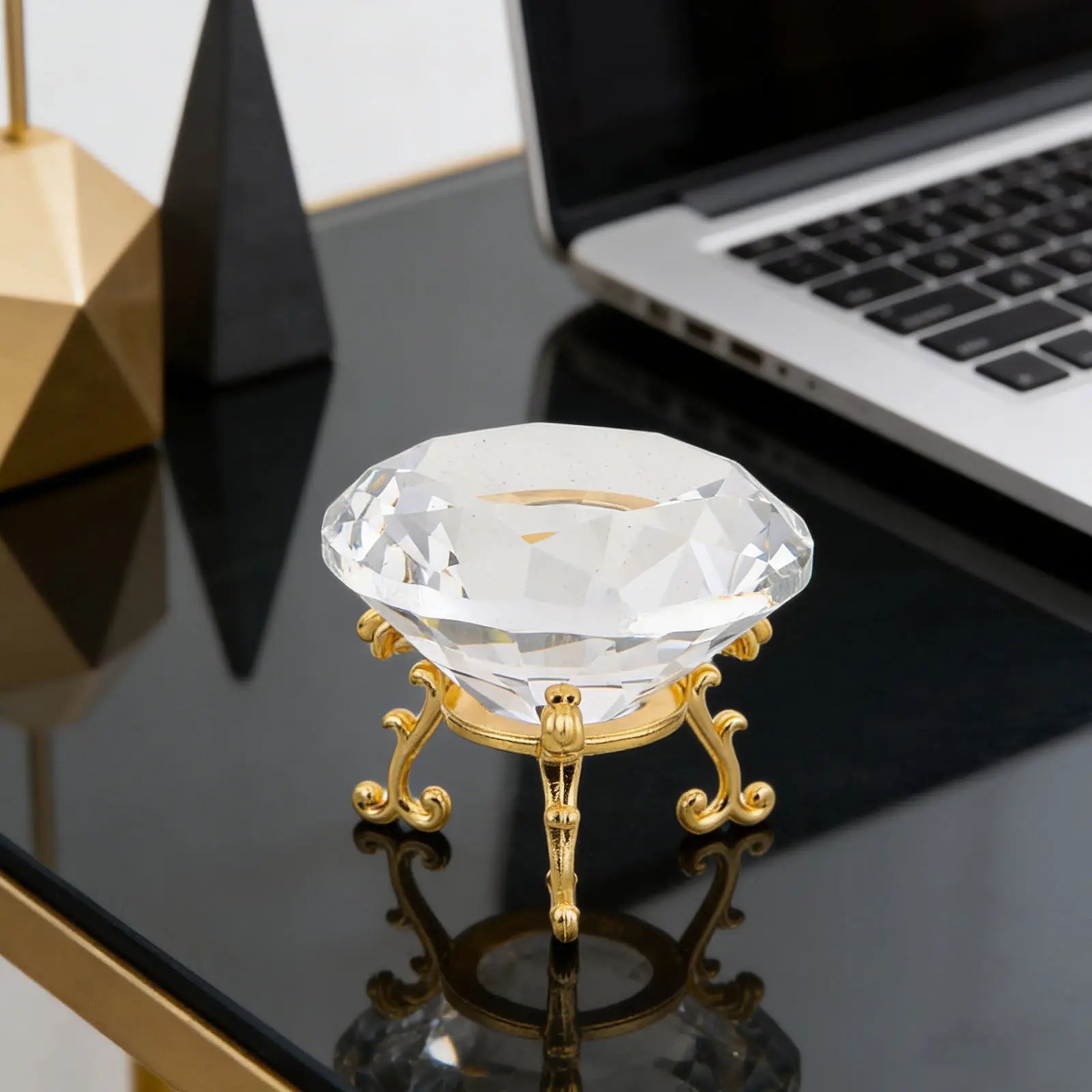 Crystal Diamond Decorative Triangle Base Stand Clear Paperweight
