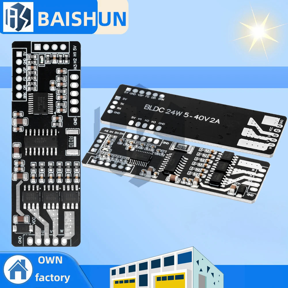BLDC-24W 5V-40V 2A Inductive Brushless Motor Driver Module - Hall-Controlled 3-Phase PWM Drive Zpaxo Default Title