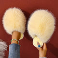 Fur Women Indoor Slippers Thickened Fluff Home Shoes Women Soft Sole Fashion Warm Fluffy Slippers Solid Baotou Slides Women Zpaxo YELLOW 36-37