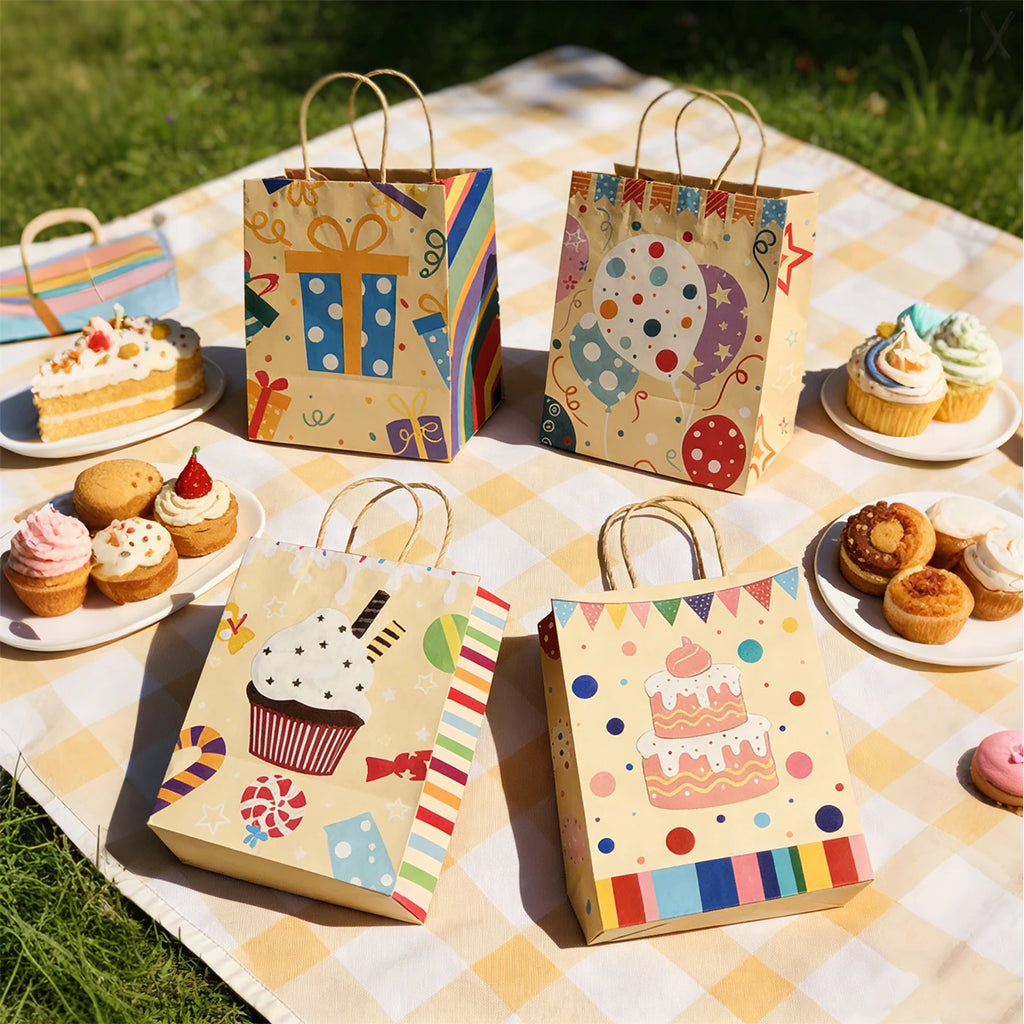 12-Pack Large Kraft Paper Gift Bags with Handles | Party Favors