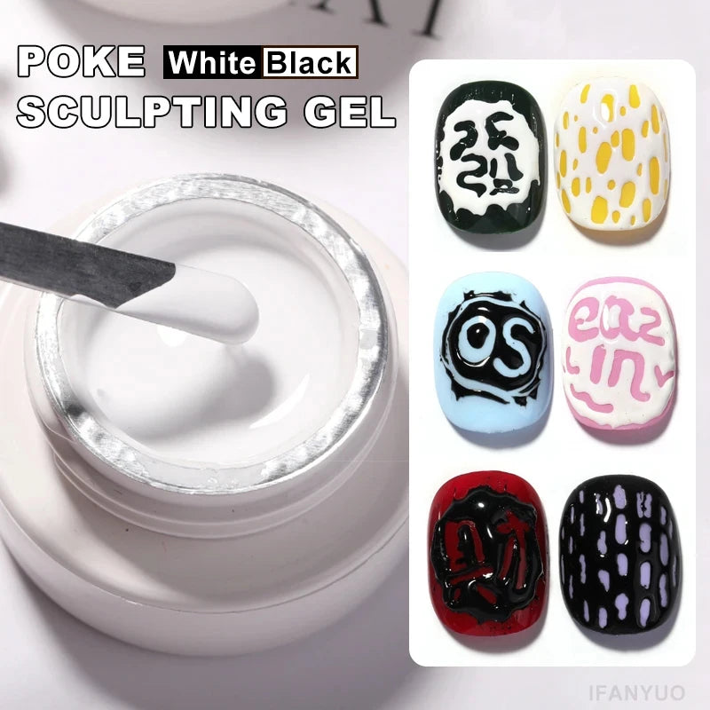 Lace Hole Black White Nail Poke Art Glue Bubble Ocean Wave Pattern