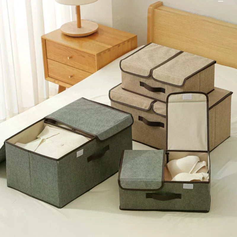 Foldable Clothes Storage Box Household Fabric Organizer With Lid Dustproof Multifunctional Clothing Pants Container For Wardrobe Zpaxo