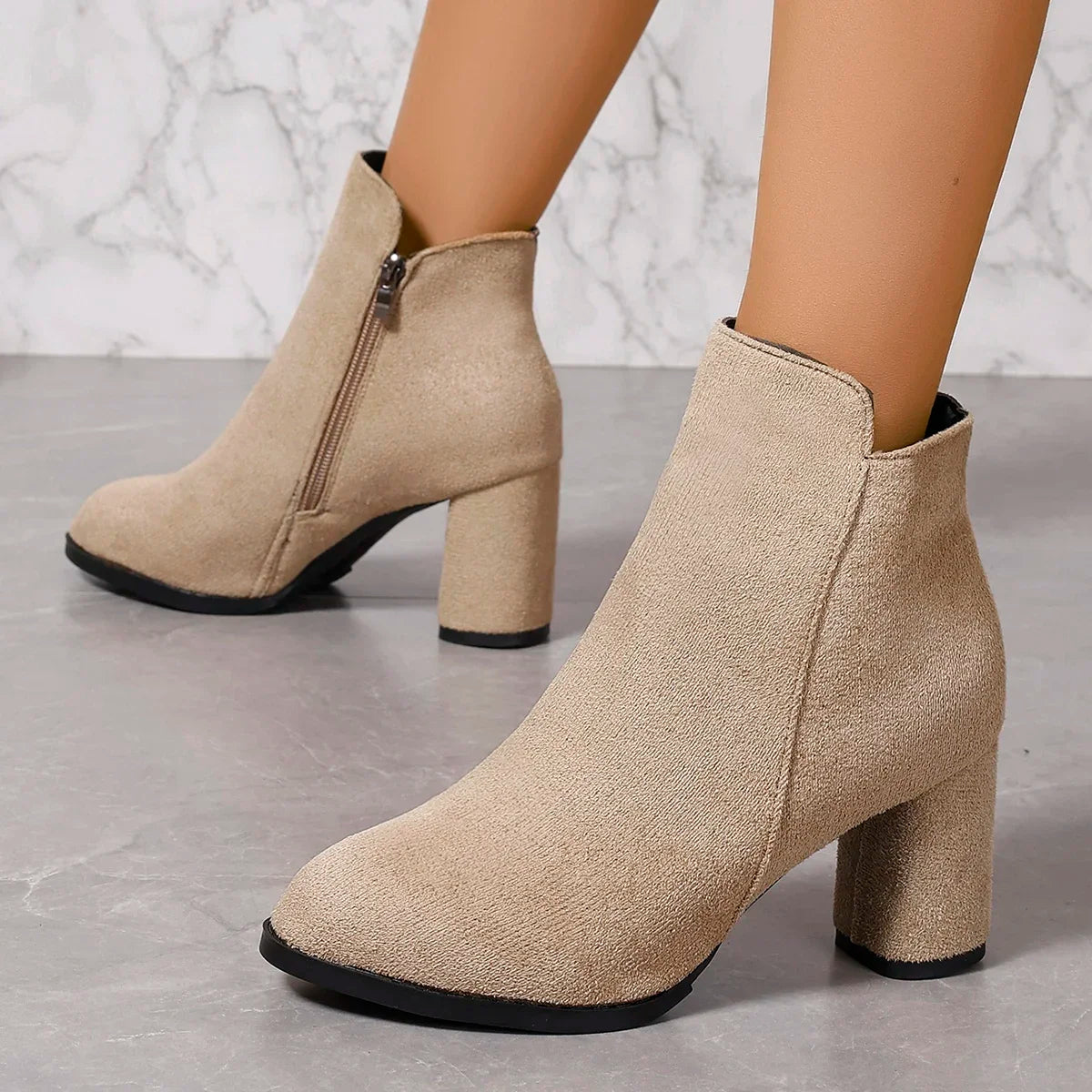 Women Ankle Boots Large Size Fashion Pointed Shoes for Women Side Zipper Stretch Middle Heel Short Boots Women Botas De Mujer Zpaxo