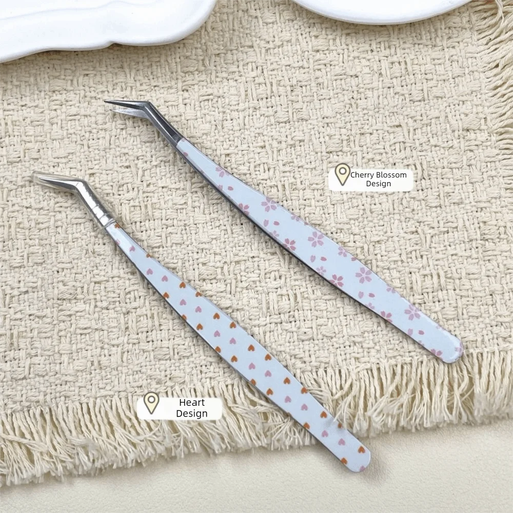 Metal Curved Stickers Tweezers Precision Cartoon Lashes Extension Zpaxo