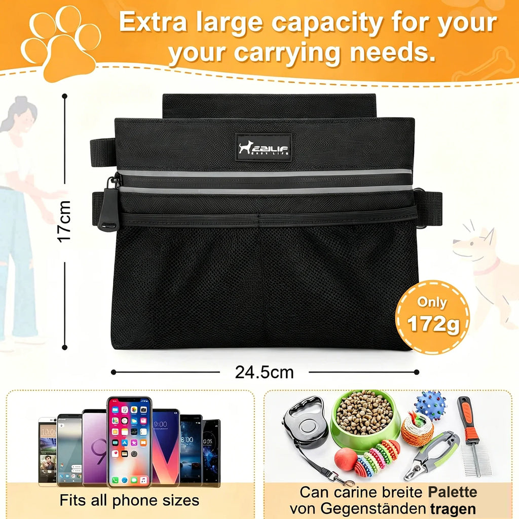 Large Capacity Training Treat Bag 3 Zipper Pockets Magnetic Closure Detachable Snack Pouch Pet Walking Waist Bag Pet Outdoor MTB Zpaxo