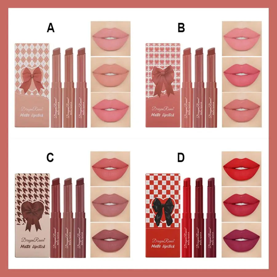 Matte Lipstick with Rich Colors, Moisturizing Lip Gloss, Easy-To-Apply Lip Glaze, Rotating Lipstick Pen, Three-Pack Lipstick Pens, Valentine's Day Gift Zpaxo