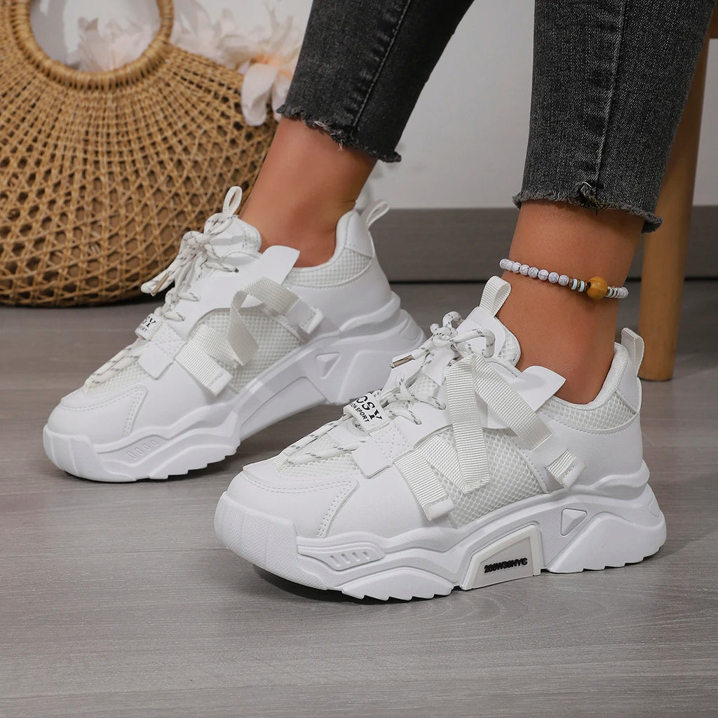 Women Casual Sneakers Thick Sole Breathable Tennis Shoes Women Lace-up New Fashion Outdoors Walking Shoes Trend Couple Sneakers Zpaxo
