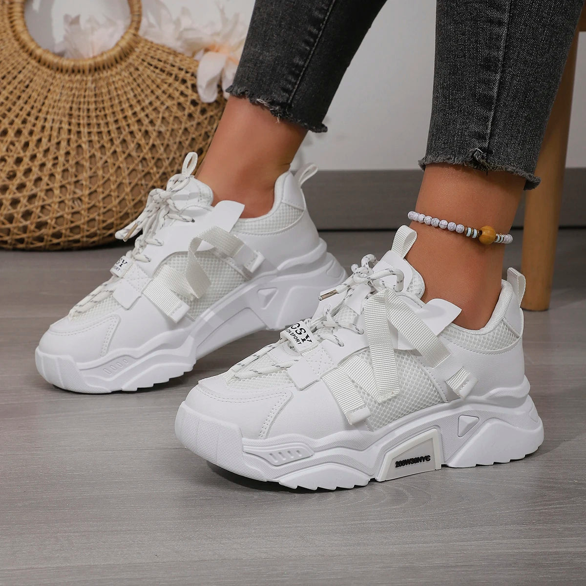 Women Casual Sneakers Thick Sole Breathable Tennis Shoes Women Lace-up New Fashion Outdoors Walking Shoes Trend Couple Sneakers Zpaxo