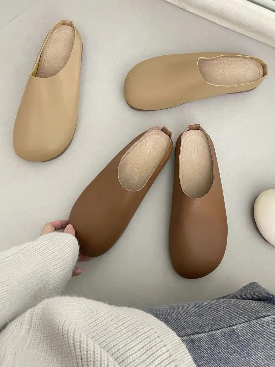 Elegant Women Mules Shoe Solid Leather Summer Slippers Outdoor Casual Zpaxo