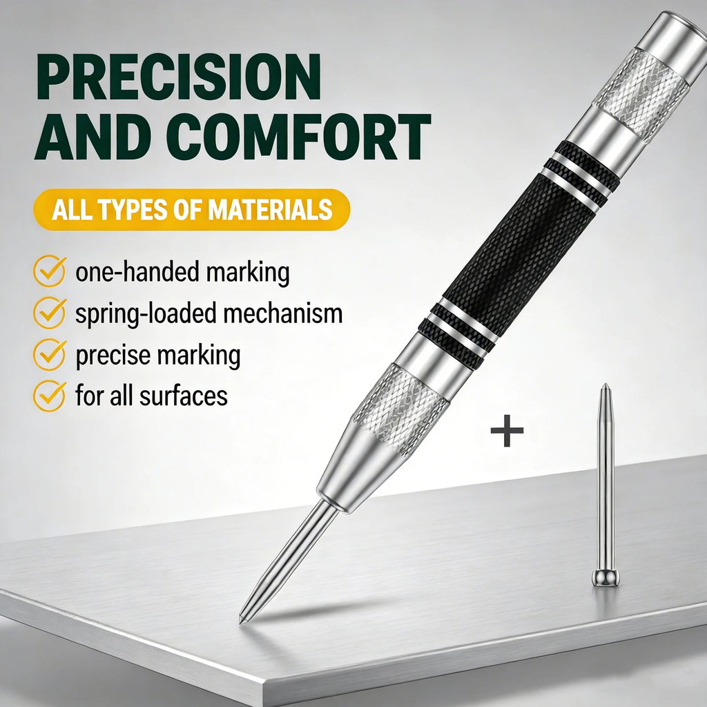 Automatic Center Punch 5 inch Steel Spring Loaded Center Hole Punch with Adjustable Tension Punch Tool for Metal Wood Glass Plas Zpaxo