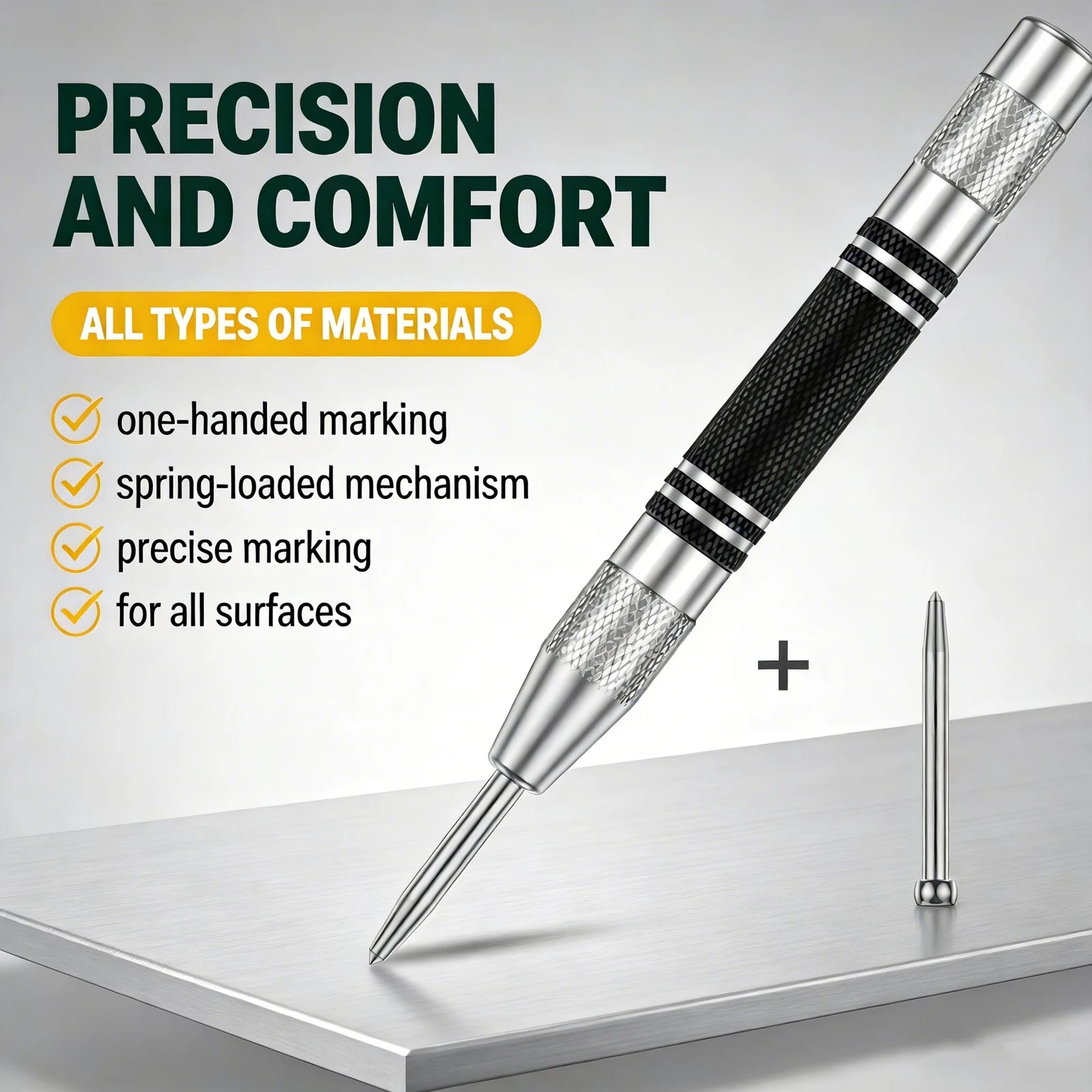 Automatic Center Punch 5 inch Steel Spring Loaded Center Hole Punch with Adjustable Tension Punch Tool for Metal Wood Glass Plas Zpaxo