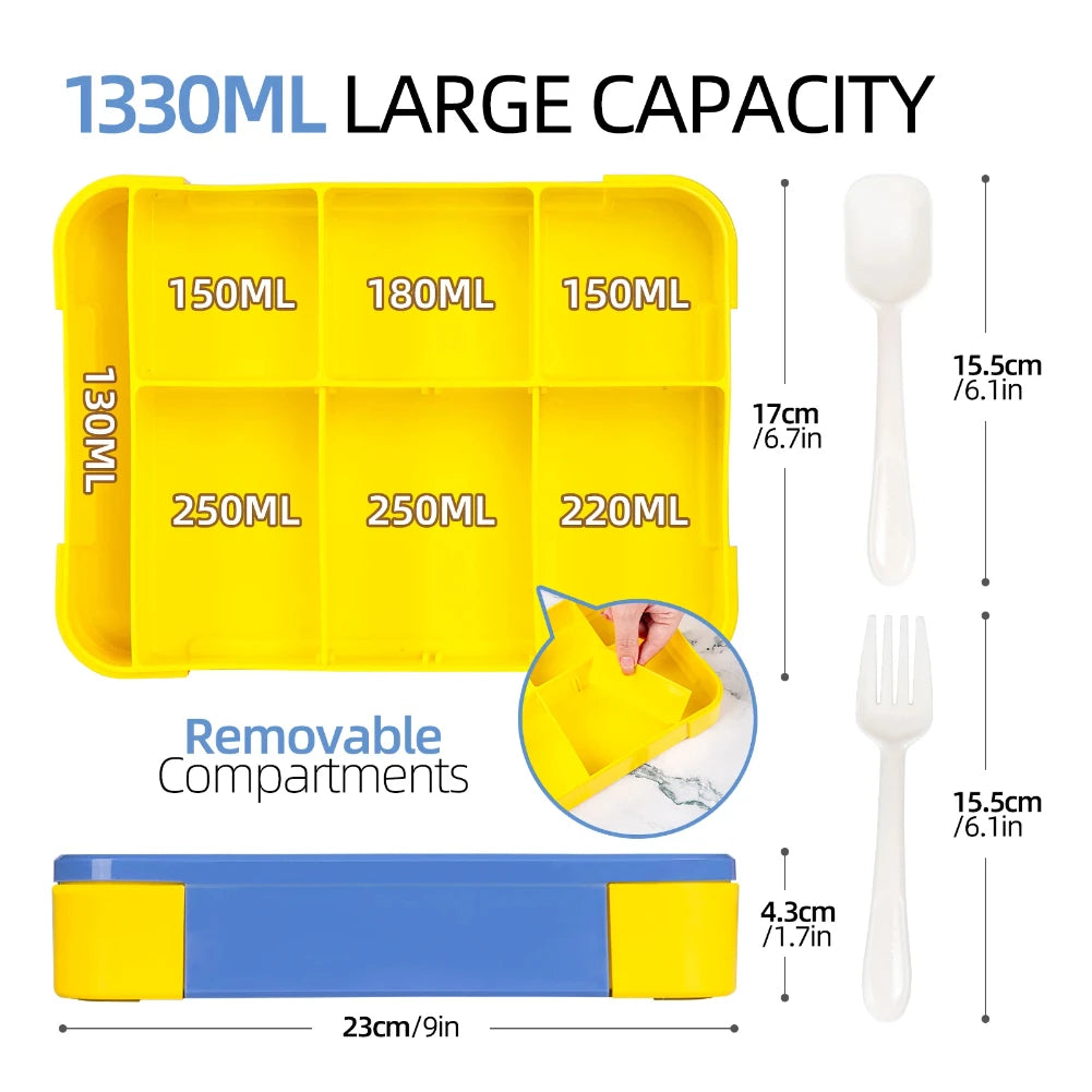 1330ml Bento Lunch Box – 6-Compartment Leakproof Food Container Bento Lunch Box Zpaxo