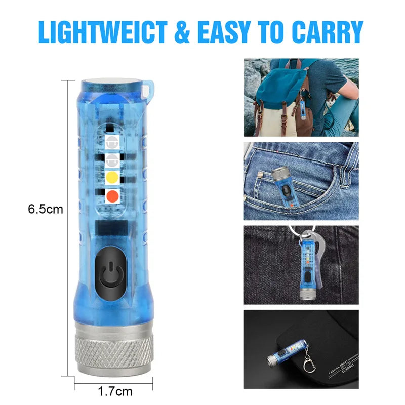 Mini Keychain LED Flashlight – USB-C, IP66, 400LM Torch