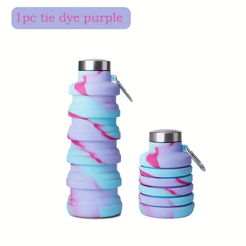 Collapsible Water Bottles Portable Leak-proof Travel Bottle Carabiner Zpaxo purple