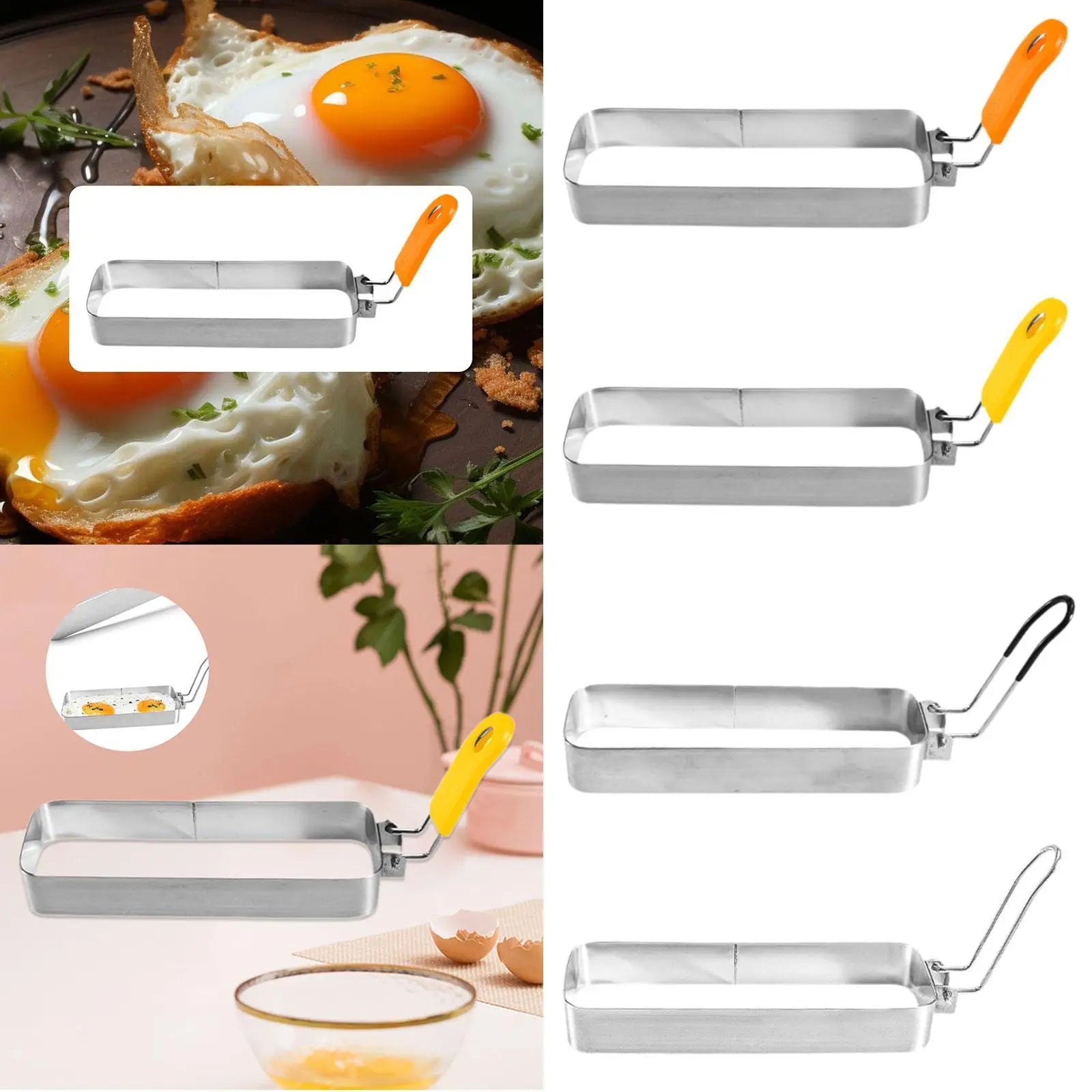 Fried Egg Ring with Handle Muffin Omelette Ring for Breakfast Sandwich Crumpet Ring Rectangle Stainless Steel Pancake Ring Zpaxo