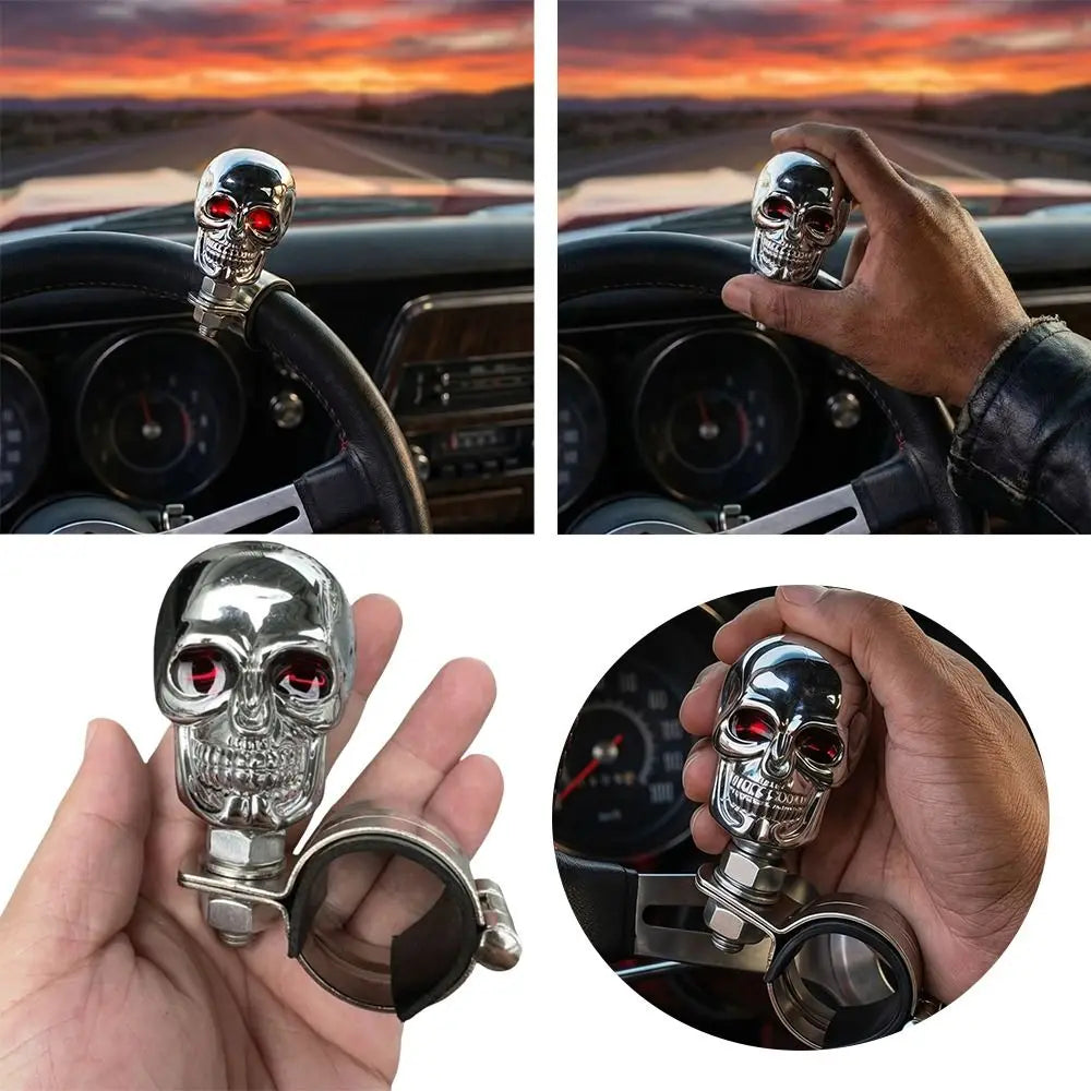 Metal Bearing Steering Wheel Booster Skull Head Design Universal Fit Zpaxo