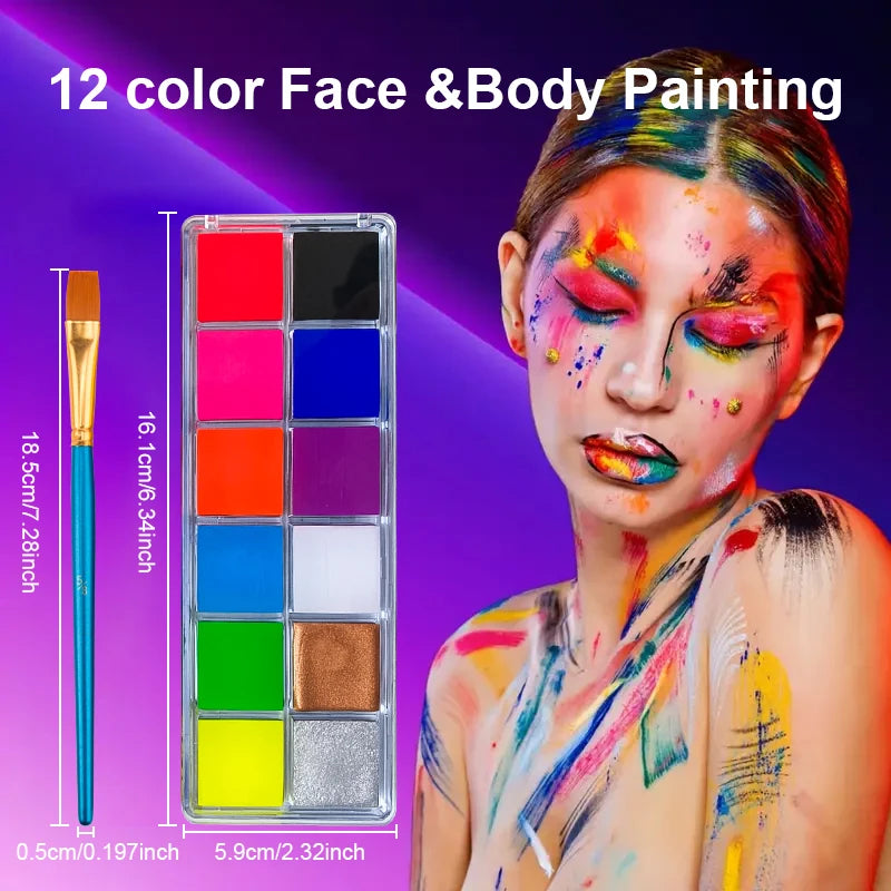 12-color UV Luminous Face Body Painting Palette Brush Glow Neon Paint Zpaxo 12 color with brush