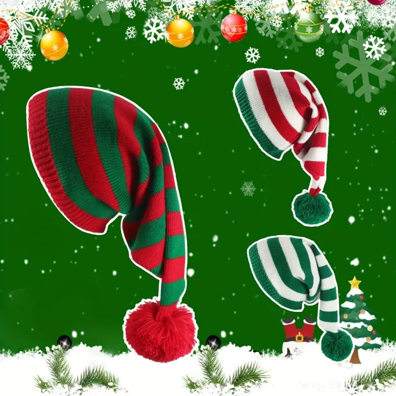 Christmas Knit Beanie Stocking Stuffer Santa Hat Striped Crochet Cap