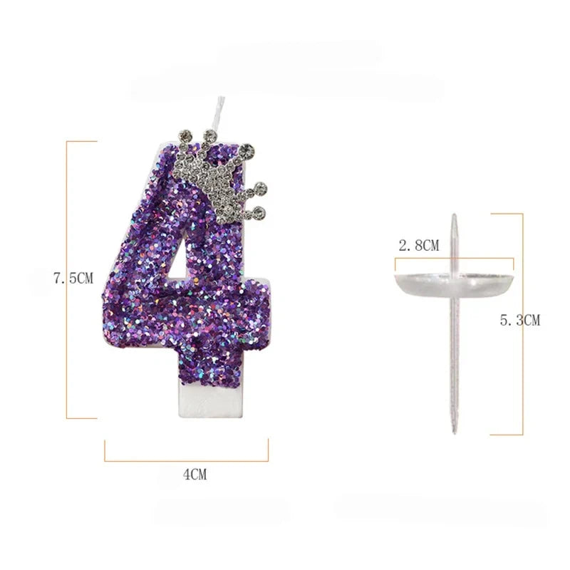 Purple Glitter Crown-shaped Number Birthday Candles Cake Decorations