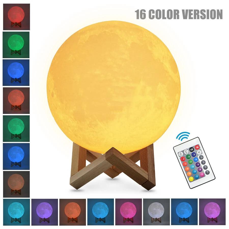 16 Colors RGB 3D Moon Night For Kids Bedroom Glowing Moon Lamp With Multi Color LED Touch Control Beside Decoration Lamp Zpaxo 12cm 16 Colors