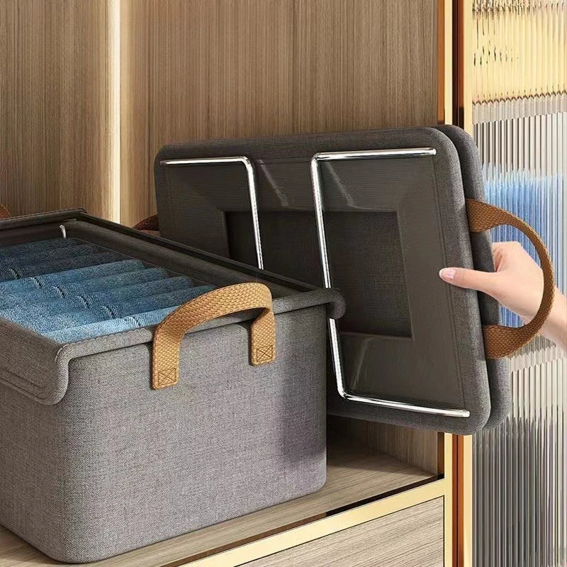 Steel frame clothing storage box with foldable lid household dust-proof and moisture-proof pants storage basket Zpaxo