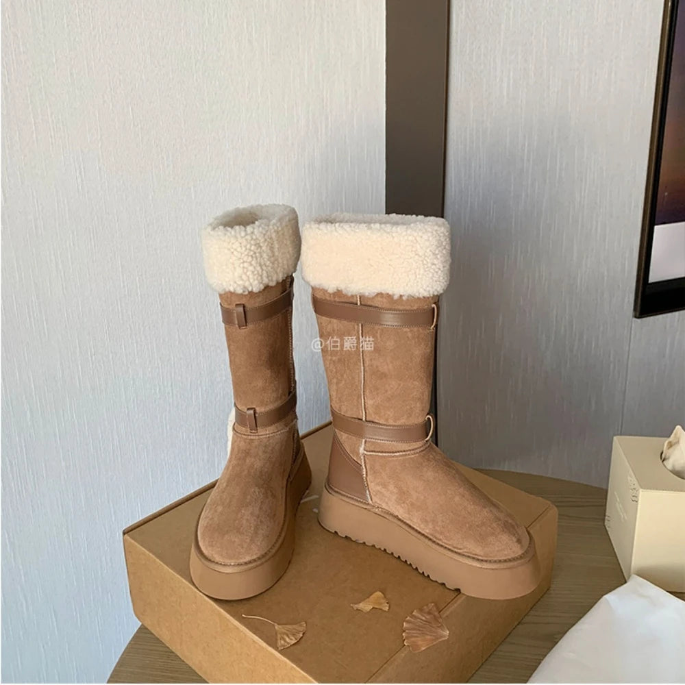 2025 Autumn Winter Sheep Fur One Warm Snow Boots Large Long Tube