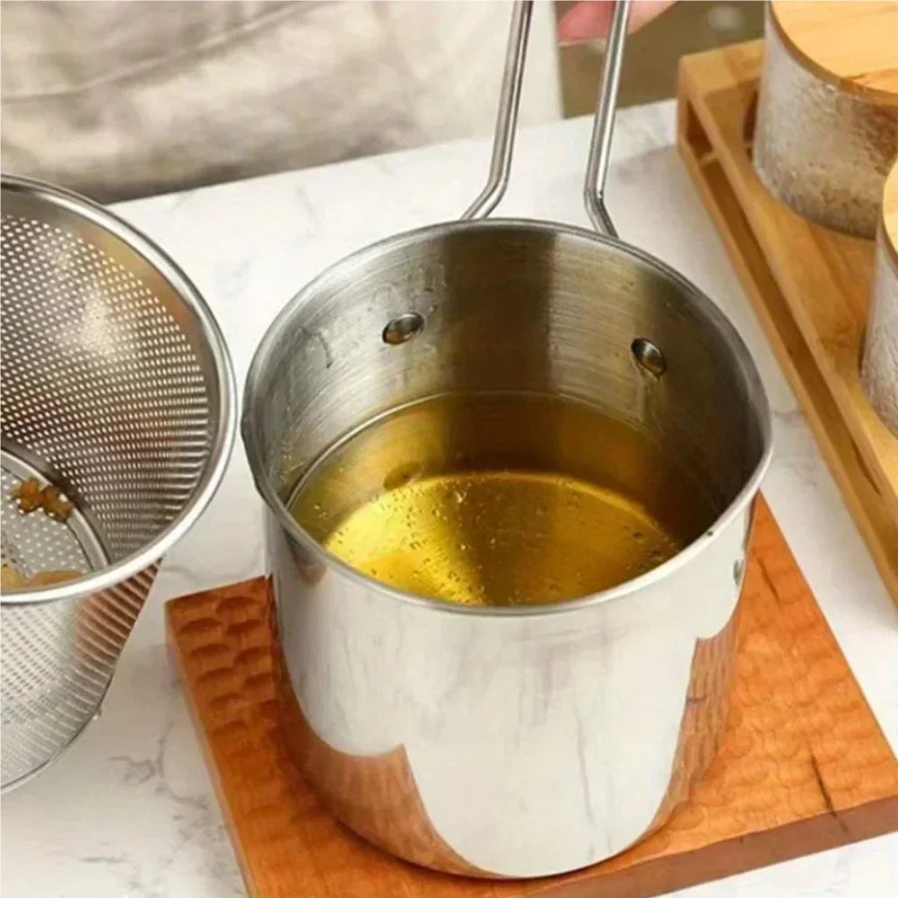stainless steel fryer with French fries and chicken wings, household small oil pot with filter screen, Tianfu Luo pot Zpaxo